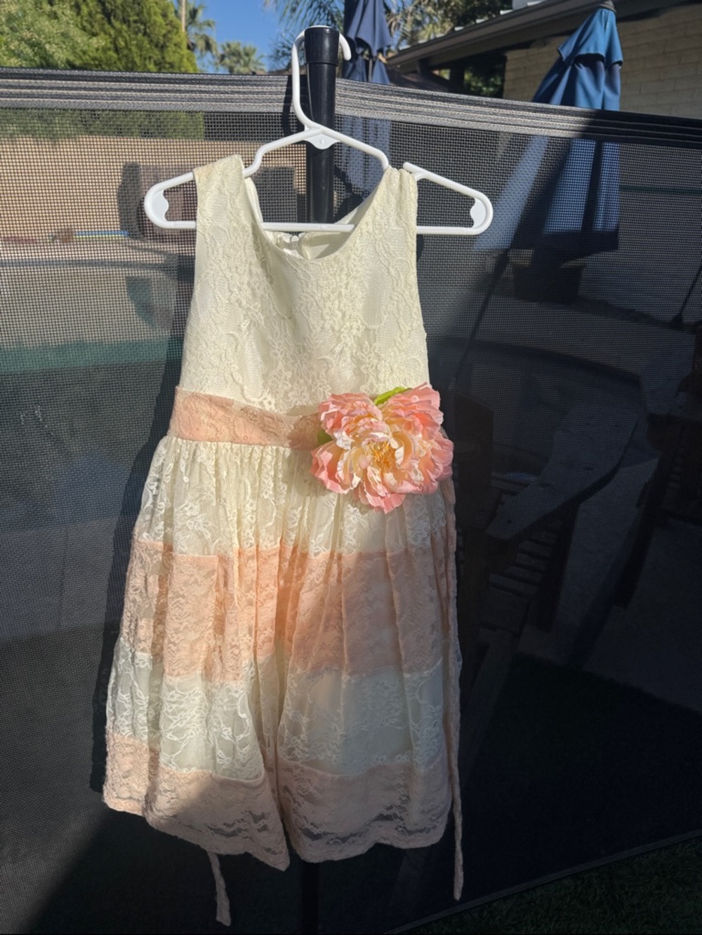 Ivory and Peach Lace Flower Girl Dress